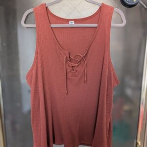 Women's Rust Orange Lace-Up Tank Top